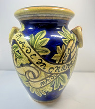 Exoticals by Fitz & Lloyd Large Vase Vibrant Blue Glaze W/Scroll Banner Signed picture