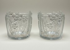 Vtg Homeco Daisy Votive Candle Holder 3D Floral Clear Glass Toothpick Holder (2) picture