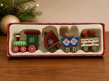 Vintage Christmas Wooden Train Set 4 Piece Holiday Decor Reindeer Gifts Boxed picture