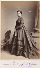 1868 LONDON CDV LADY NAMED MARY LAWSON see desc DECORATED CRINOLINE DRESS PEARLS picture