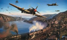 Typhoons Over the Rhine print by Nicolas Trudgian signed by WWII Typhoon pilots picture
