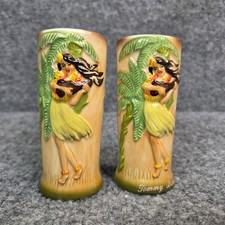 2 Tommy Bahama Hula Girl Ceramic Tiki Shot Glass Set Glasses RARE Shooter 2007 picture