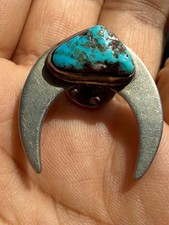 Vintage Natural Turquoise Horseshoe Naja Native American Silver-Tone Lapel Pin picture
