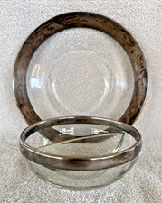 Vintage Mid-Century Patina Silver Banded Bowl and Saucer MCM 1940s 1950s 1960s picture