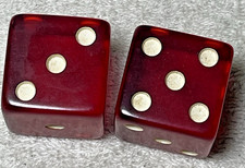 Vintage Bakelite Oversized Dice Pair Cherry Red Translucent Tested 1.25