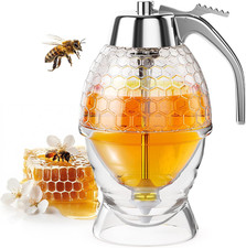 Honey Dispenser No Drip Glass 8 Oz with Plastic Top, Beautiful Honeycomb Shaped picture
