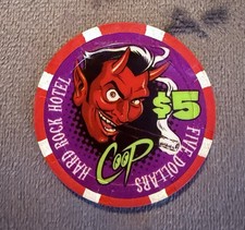 Hard Rock Casino Las Vegas $5 Coop Devil Hat & Cane Poker Chip picture