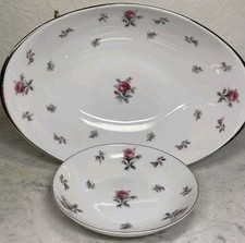 Vtg Rose Chintz Meito Serving Bowl Set 2 Pink Rose Chintz Japan Cottage Core picture