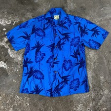 Vintage 60s Ui-Maikai Hawaiian T-Shirt Size Large Blue Button Down Aloha Floral picture