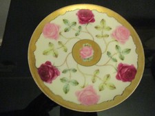 Antique HandPainted Gold Gilt Lg Pink Red Roses Favorite Bavaria Display Plate picture