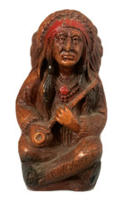 Vintage Syroco Indian Chief  With Peace Pipe Sitting Native - 3 1/2 IN .. picture