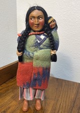 Vintage Skookum Bully Good Indian Squaw Doll with Papoose ~11” VGC picture