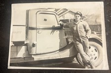Vintage 1930s 1940s Commercial Delivery Truck And Man Photo No Riders B&W 5x7 picture