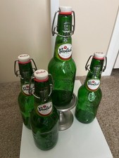 LOT 4 GROLSCH GREEN GLASS BEER BOTTLES PORCELAIN SWING TOPS 45 CL OR 16 OZ EMPTY picture