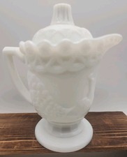 VTG Westmoreland Creamer Scalloped Lid Early American Pattern Peacock 1910 Glows picture