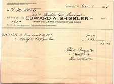 1924 Edward A. Shissler billhead, Camp Hill, PA, coal sale picture