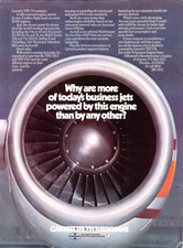 Garrett TFE731 Turbofan Business Jet Engine Vintage 1980 Magazine Print Ad picture