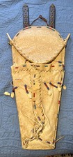 RARE 1971 Signed Assiniboine Elk Hide Cradleboard Elk Teeth 39