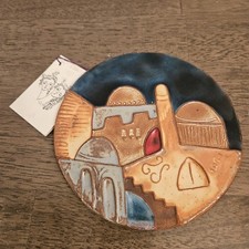 Moshe Saidi Kfar Menachem Israel Ceramic Relief Plaque Jerusalem Cityscape 5.5
