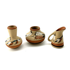 Vintage Miniature Set of 3 Vases Southwestern Sand Art Signed Betty Selby picture