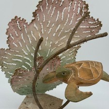 Vintage SPI Home Sea Turtle Sculpture Mixed Media Wood Metal Coral Stone Art picture