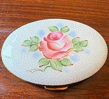 Vintage Floral Rose Cosmetic Compact with Mirror & Powder Puff picture
