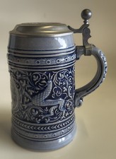 Vintage Erbo Zinn German Beer Stein Pewter Lid Cobalt Blue Gutes Bier Mug picture
