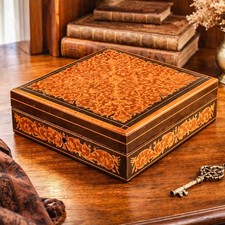 Ornate Antique Victorian Grand Tour Sorento Ware Inlaid Wood Trinket Jewelry Box picture