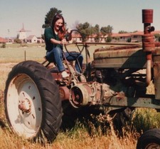 1980s Pretty Woman Driving Old Farm Tractor Rural Field Agriculture picture