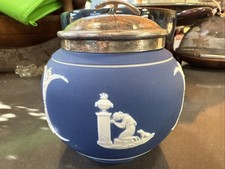 c.1800's Blue Jasperware ADAMS rare sugar With Built In Tongs In lid picture