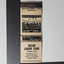 Gilead Liquor Store Gilead NE Vintage 1940s Black White Design Matchbook picture
