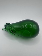 Murano Style Art Glass Green Pear Paperweight Hand Blown Solid Glass w/ Leaf picture