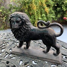 ANTIQUE VICTORIAN HEAVY HUGE CAST IRON LION ART STATUE SCULPTURE DOORSTOP 18 LBS picture