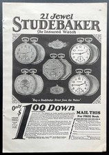 Studebaker Pocket Watch 1925 vintage print AD 21 Jewel “The Insured Watch” picture