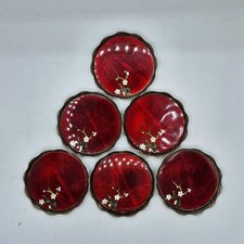 6 Antique Inaba Kyoto Ox Blood Red Hand Painted Flowers Cloisonne Japan Coasters picture