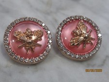 GUCCI BEE BUTTONS 17MM gold tone, pink, CLEAR CRYSTALS THIS IS FOR 2 picture