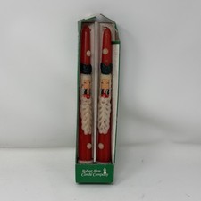 Vintage Robert Alan 10” Santa Taper Red Candle Santa Claus Face Pair MCM picture