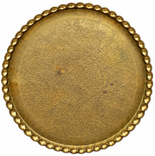 Vintage 44” XL Brass Moroccan Tray Etched Scalloped Edge Table Top 27 Lbs picture
