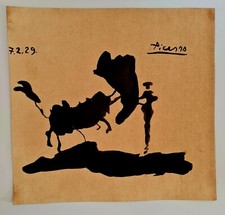 PABLO PICASSO,HANDMADE INK DRAWING  ON OLD CARDBOARD,  SIGNED, STAMPED  picture