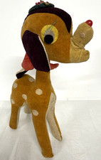 Vtg Japan Plush Bambi Or Rudolf 11 inches Red nose like Rudolf Spots like Bambi picture