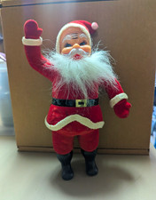 Vtg 1950s Flocked Santa Claus Christmas Figurine, Red Suit, Faux Fur Beard picture