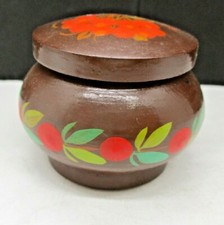 Small Vintage Wood Trinket Jar Canister Hand Painted picture