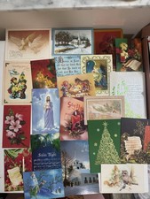21+ Vintage Christmas Greeting Cards Lot 1980s Used Religious Ephemera picture