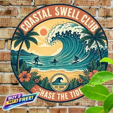 Surf and Beer Beach Design Aluminum Tin Metal Sign 8x8 picture