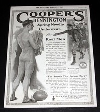 1917 OLD WWI MAGAZINE PRINT AD, COOPER'S SPRING NEEDLE UNDERWEAR, FOR REAL MEN picture
