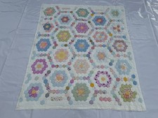 Vintage Hand Stitched Grandmother's Flower Garden Patch Work Quilt Bedspread  picture