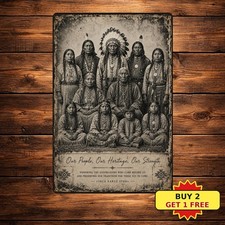 Native American Chief History Tin Sign Indigenous Leader Art picture