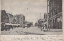 High Street Clinton MA 1910s Trolley Storefronts Pedestrians Postcard picture