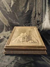 German Old Antique Dresser Top Wood Jewelry Box Picture Top Mother Girl #2DS picture