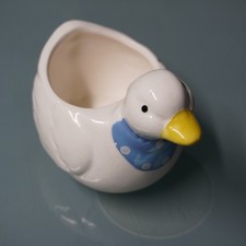 NANCO Vintage Ceramic Duck Egg Cup Holder White Goose Blue Scarf Figurine Taiwan picture